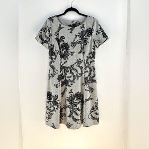 Vince Camuto Gray Black Floral Print Ponte Pocket Knit Dress Size 12